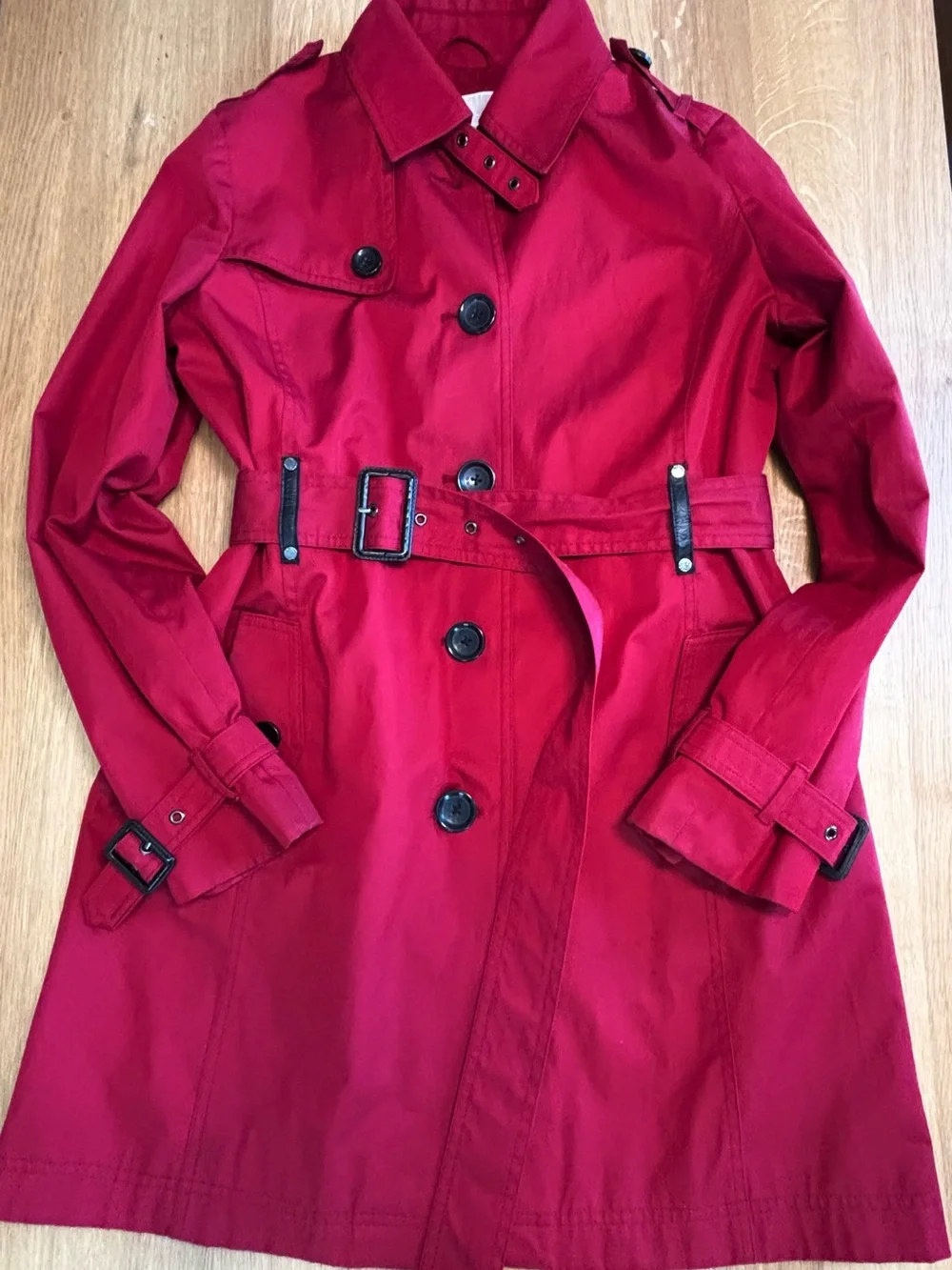 Michael Kors Women’s Red Trench Coat with Removable Hood & Liner | Medium
